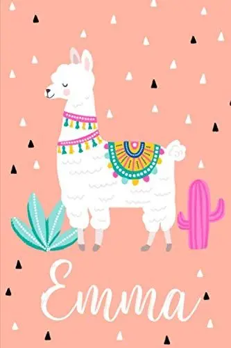 Produktbild: Emma: Personalisiertes Design Notizbuch Alpaka Lama 120 linierte Seiten ( ca.DIN A5 ) , perfekte Geschenkidee - für die Schule,Weihnachten Notizbuch mit Name