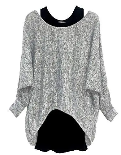 Produktbild: Emma & Giovanni - Damen Oversize Oberteile Tshirt/Pullover (2 Stück) / Made In Italy, L-XL, Grau