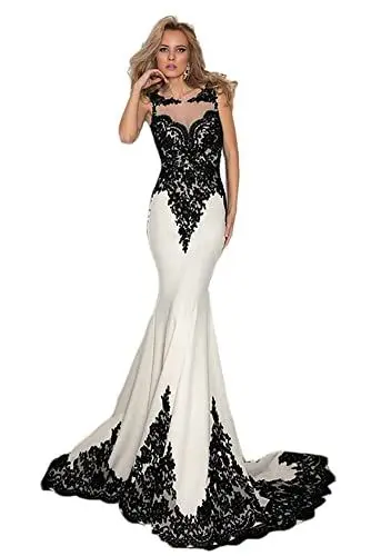 Produktbild: Emmani Damen Spitze Ärmellos Rückenfrei Ballkleid Meerjungfrau Applique Formal Abendkleid, elfenbeinfarben, 38
