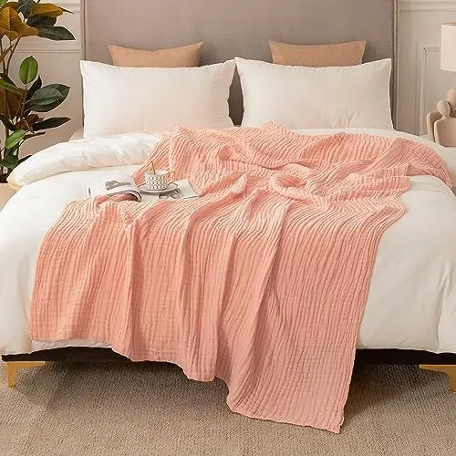 Produktbild: EMME Baumwolldecke 100% Musselin Decke Erwachsene 203,2 x 228,6 cm, Sofadecken Atmungsaktive Weiche Groß Decke Alle Jahreszeiten Vorgewaschen Couch Decken Baumwolle Tagesdecke,Salbeigrün