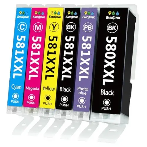 Produktbild: Emojink PGI-580 CLI-581 XXL für Canon 580 581 XXL Multipack Druckerpatronen Kompatibel mit Canon TS8350 TS8150 TS8151 TS8152 TS8250 TS8251 TS8252 TS8351 TS8352 TS9150 TS9155 (6 Pack)
