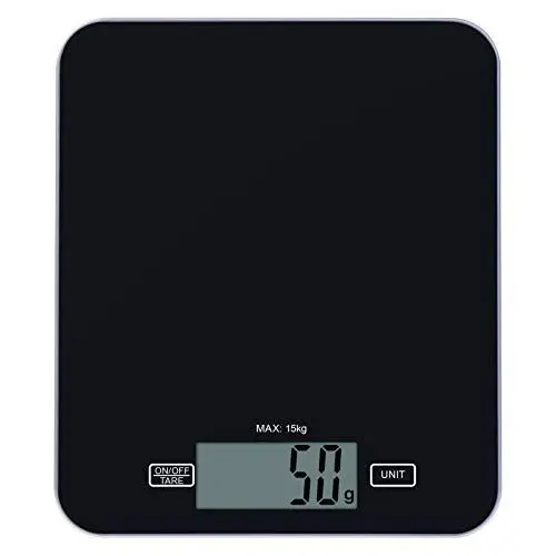 Produktbild: EMOS Digitale Küchenwaage/Lebensmittelwaage/Digitalwaage aus gehärtetem Glas, Batterien mitgeliefert, mißt in Gramm, Kilogramm, Pfund