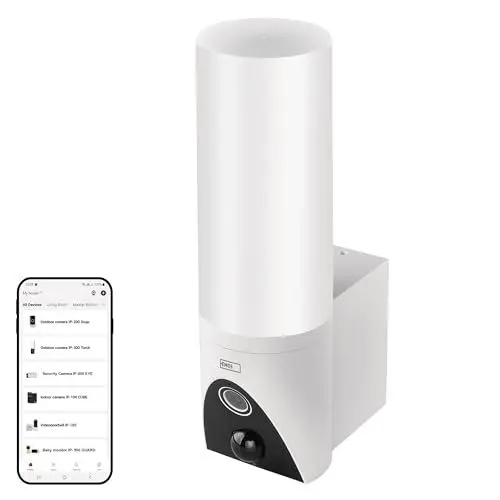 Produktbild: EMOS GoSmart Outdoor Überwachungskamera IP-300 Torch mit WiFi und App + 1200lm LED-Leuchte, rotierende 1080p IP-Kamera mit Licht, kompatibel mit Alexa, Google Assistant, ohne ABO-Falle, weiß