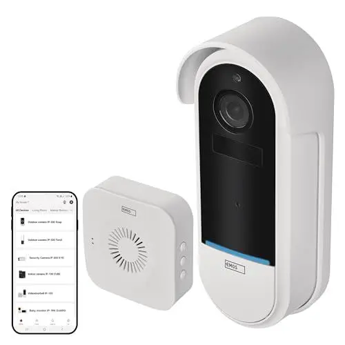 Produktbild: EMOS GoSmart - Smart Home Video Türklingel mit App - WiFi - Full HD 1080p wetterfeste Kamera mit Akku - Klingel, Nachtsicht, Bewegungserkennung, Diebstahlschutz - Google Home & Alexa kompatibel - weiß