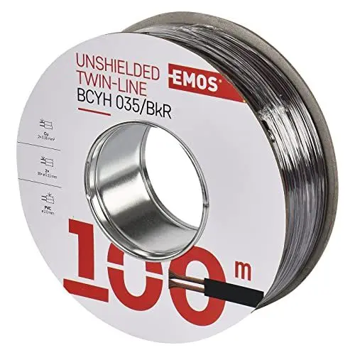 Produktbild: EMOS Kupferkabel 2 x 0,35 mm2, 100 Meter Zweidrahtleitung aus reinem Kupfer für Niederspannung, schwarz mit Polaritätskennzeichnung