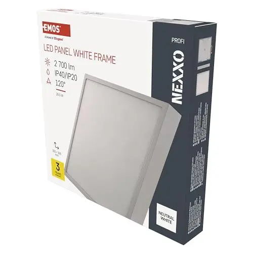 Produktbild: EMOS LED Panel 28,5 W, quadratische 2700 lm Deckenleuchte, Wandleuchte 30 x 30 cm, ersetzt 120W Glühbirne, Lichtfarbe neutralweiß 4000K, inkl. LED-Treiber, Leuchtdauer 30000 St.