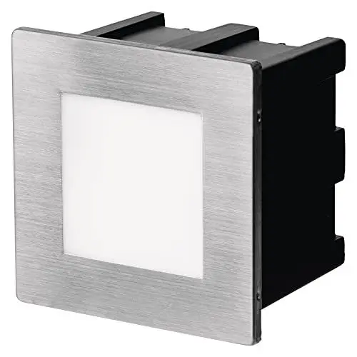 Produktbild: EMOS LED Treppenbeleuchtung für Außen, Orientierungs-Einbauleuchte, Neutralweiß (4000 K), Helligkeit 65 lm, ganze Nacht-Stufenbeleuchtung 1,5W, 220–240 V, Abmessungen 8x8 cm (Einbauloch 7,5x7,5x7 cm)