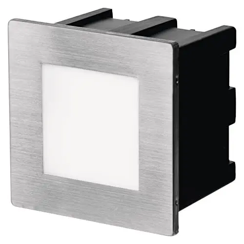 Produktbild: EMOS LED Treppenbeleuchtung für Außen, Orientierungs-Einbauleuchte, Warmweiß (3000 K), Helligkeit 65 lm, ganze Nacht-Stufenbeleuchtung 2W, 220–240 V, Abmessungen 8x8 cm (Einbauloch 75x75x70 mm)