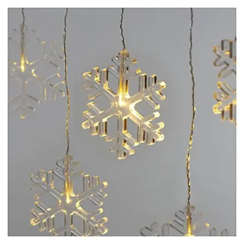 Produktbild: EMOS Mini Lichtervorhang mit 8 Schneeflocken, LED-Lichterkette mit Wintermotiv, Warmweiß, Lichtergirlande 84cm + Netzteil, Leuchtdauer 10.000 h, IP44 für Innen und Außen, für Party, Weihnachten