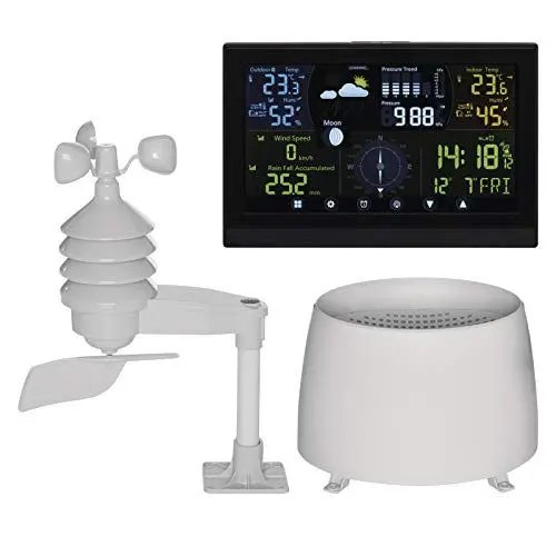 Produktbild: EMOS - profi Funk-Wetterstation mit Außensensor - Touchscreen-Display, Wind- & Regenmesser, Wettervorhersage, Innen/Außentemperatur - DCF Funkuhr - 15 Funktionen - inkl. Netzteil, Wand/Tischhalterung