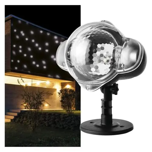 Produktbild: EMOS Schneefall LED Projektor,weiß,fliegender Schnee,effektvolle Wandbeleuchtung,Fassaden-,Wand- und Mauer-Projektion,IP44,Weihnachtsbeleuchtung für Außen & Innen,3m Kabel, Schwarz, DCPC03