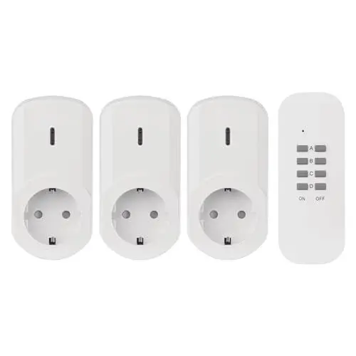 Produktbild: EMOS - 3er Set Funksteckdosen mit Fernbedienung - 3 Schuko-Steckdosen - 25m Reichweite - 230 V, 4,35 A, 1000 W - IP20 für Innenbereich - weiß