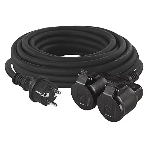 Produktbild: EMOS - IP44 Verlängerungskabel 20m - 2 Schuko-Steckdosen - wasserdicht, schlagfest, hitze- & kältebeständig - 230 V, 16 A, 3680 W - Gummi-Isolierung - H05RR-F3G 1,5 mm2 - für Außenbereich - schwarz