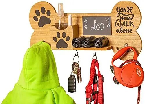 Produktbild: Emotiset hölzerne Wandaufhänger mit 6 Haken Ideal für hängende Leinen und Zubehör für Ihren Hund oder Pet.Customizable mit Chalkboard enthält Kreide Marker.Gift Tierliebhaber.