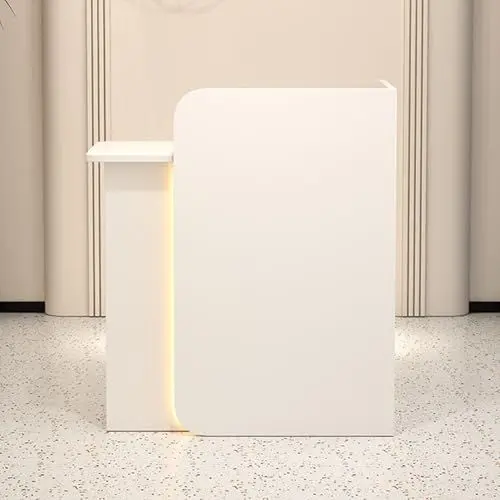 Produktbild: Empfangstheke Rezeption Rezeptionstheke Empfangstheke Messetheke Tresen Bar Theke Empfangstresen Counter mit LED,Schubladen,MDF Modern Büromöbel Thekentisch für Firmenhallen Salon(Wit,60X45X100CM)