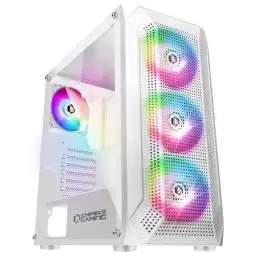 Produktbild: EMPIRE GAMING - PC-Gehäuse Gamer Ruby – ARGB Mittelgroßer Tower ATX, MATX, ITX – Netzblende – Seitenwand aus Acrylglas – 4 Ventilatoren 3 Pin 5V LED RGB Adressierbar 120 mm -MB Sync – Weiß