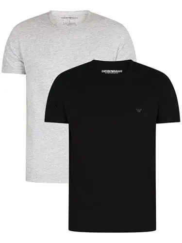 Produktbild: Emporio Armani Herren 2-pack T-shirt Crew Neck Pure Cotton Schlafanzugoberteil, Black/Grey Melange, L EU