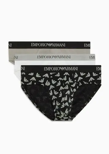 Produktbild: EMPORIO ARMANI Herren Pure Cotton 3-Pack Briefs, White/Printed Black/Stone, M (3er Pack)
