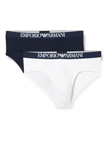 Produktbild: EMPORIO ARMANI Herren Ribbed Stretch Cotton 2-Pack Briefs, Marine/White, L (2er Pack)