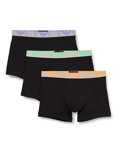 Produktbild: EMPORIO ARMANI Herren Stretch Cotton Bold Monogram 3-Pack Boxer, Black/Black/Black, M (3er Pack)
