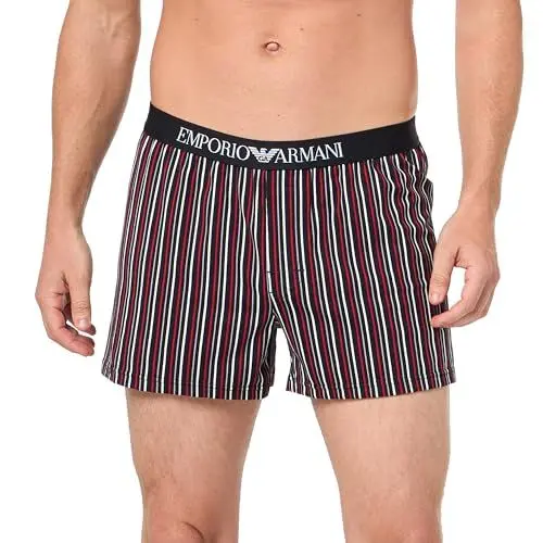 Produktbild: EMPORIO ARMANI Herren Stretch Cotton Classic Pattern Mix Boxer Briefs, RED Stripes Print, L