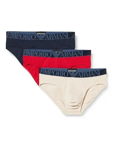 Produktbild: EMPORIO ARMANI Herren Stretch Cotton Shiny Logoband 3-Pack Brief, Nude/RED/Marine, XL (3er Pack)