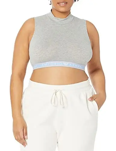 Produktbild: Emporio Armani Damen Emporio Armani Women's Icon Logoband Crop Top T Shirt, Light Grey Melange, L EU