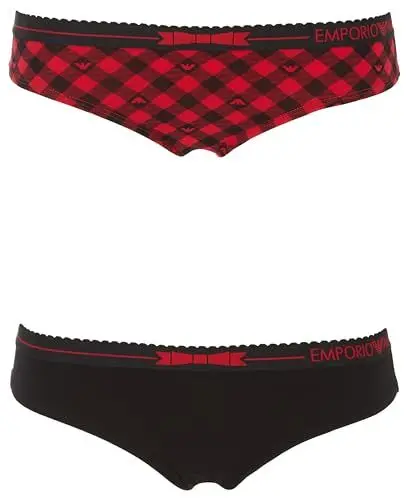 Produktbild: Emporio Armani Damen Tartan Christmas Cotton 2-Pack Brief Unterwäsche, Vichy Rosso/Nero, XL