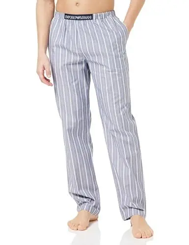 Produktbild: Emporio Armani Herren Emporio Armani Men's Trousers Yarn Dyed Woven Pajama Sweatpants, Blue Irregular Stripe, L EU