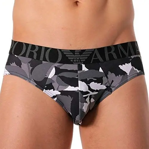 Produktbild: Emporio Armani Herren Men's Graphic Art Box Stretch Cotton Brief Unterhose, Schwarze Blätter, Medium (2er Pack)