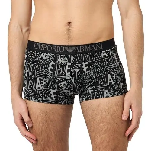 Produktbild: Emporio Armani Herren Stretch Cotton All Over Bold Trunks, Stone Logo Print/Black, L