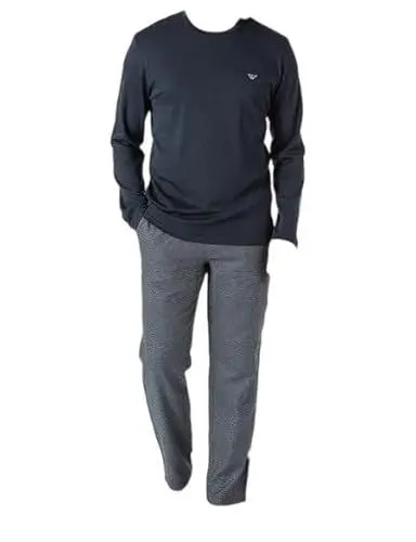 Produktbild: Emporio Armani Herren Yarn Dyed Cotton Long Pajamas Pyjama-Set, Marine/PIED Poul, XL