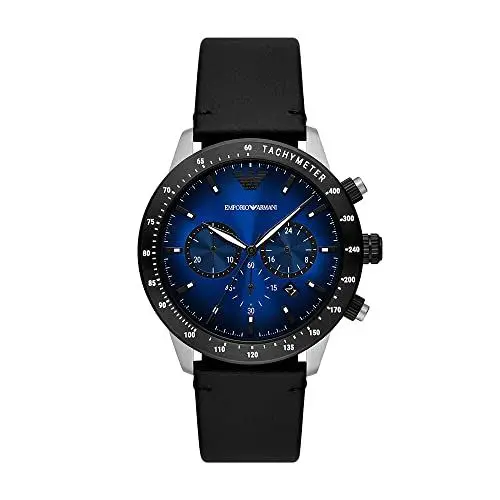 Produktbild: Emporio Armani Herrenuhr, Chronographenwerk, 43MM Silbernes Edelstahlgehäuse mit Lederarmband, AR11522
