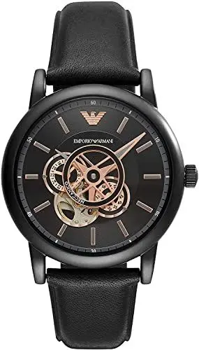 Produktbild: Emporio Armani Herrenuhr , Automatikuhrwerk, 43mm Schwarzes Edelstahlgehäuse mit Lederarmband, AR60012