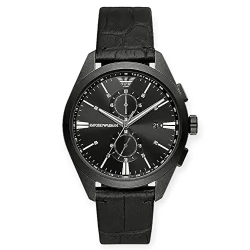 Produktbild: Emporio Armani Watch For Men, 2 sub dial Chronograph Movement and 43mm Case Size with Stainless steel, Leather or Silicone strap Schwarz , 43MM