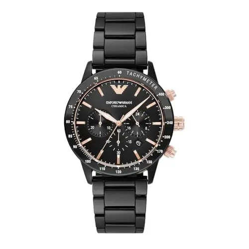 Produktbild: Emporio Armani Herrenuhr , Chronographenwerk, 43mm Schwarzes Keramikgehäuse mit Keramikarmband, AR70002