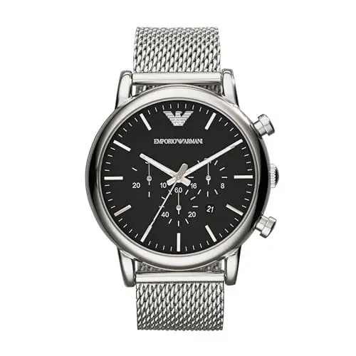 Produktbild: Emporio Armani Watch For Men, Chronograph Movement and 46mm Case Size with Stainless steel, Leather or Silicone strap Silberton und Tiefschwarz , 46MM