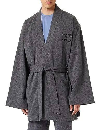 Produktbild: Emporio Armani Men's Dressing-Gown Kimono Iconic Terry Nightgown, Black Melange Grey, S/M