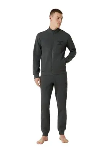 Produktbild: Emporio Armani Men's Zipped Sweatshirt+Trousers Iconic Terry, Black Melange Grey, Small