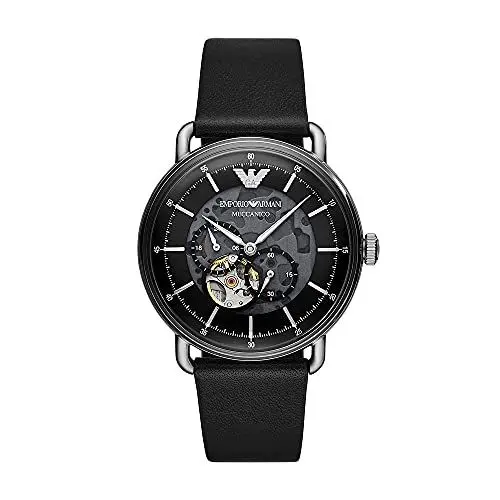 Produktbild: Emporio Armani Uhr für Herren , Automatikwerk, 43mm Silbernes Edelstahlgehäuse mit Lederarmband, AR60026