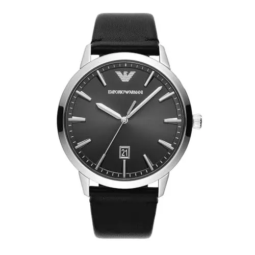 Produktbild: Emporio Armani Uhr für Herren , DreizeigerDatumswerk, 43mm Silbernes Edelstahlgehäuse mit Lederarmband, AR11193, Grau