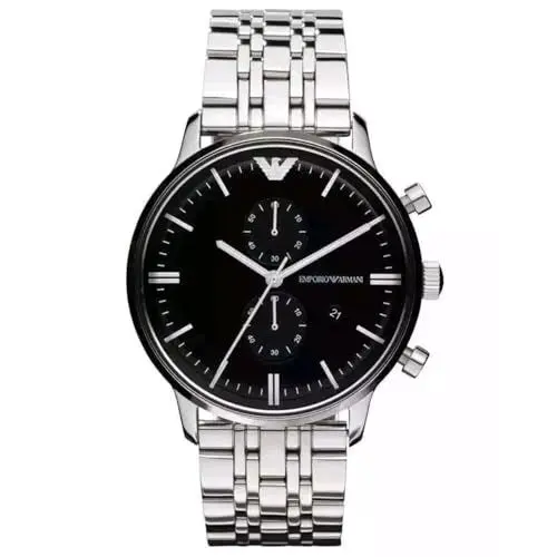 Produktbild: Emporio Armani Watch For Men, 2 sub dial Chronograph Movement and 43mm Case Size with Stainless steel, Leather or Silicone strap Silberton und Schwarz , 43MM