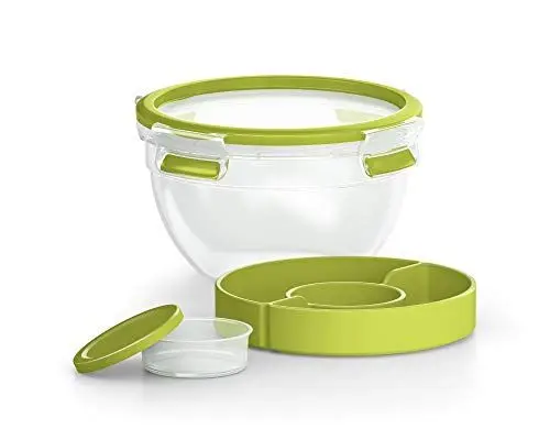 Produktbild: EMSA CLIP&GO FOOD Runde Salatbox 2,6 L + 2 Fächer Grün hermetischer Aufbewahrungstransport N1071300