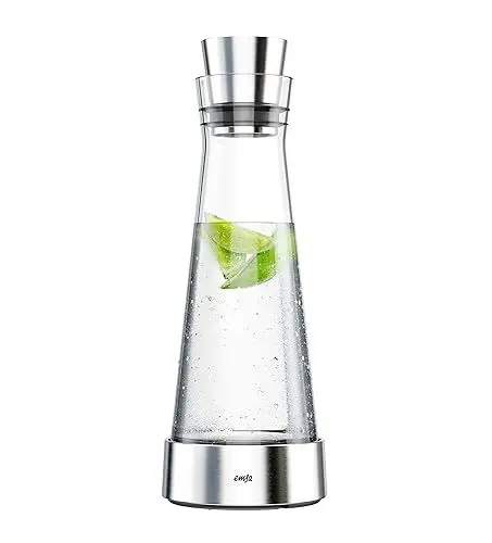 Produktbild: Emsa 514233 Flow Slim Glaskaraffe | mit Kühlelement, Glas | Elegantes Design | 1 Liter | Transparent, 11 x 11 x 38.2 cm