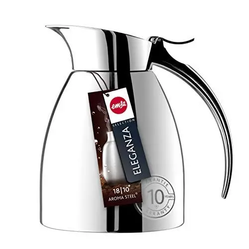 Produktbild: Emsa Eleganza Isolierkanne 502663 | 0,3 L Fassungsvermögen | Easy Open Verschluss | 12h heiß, 24h kalt | Edelstahl