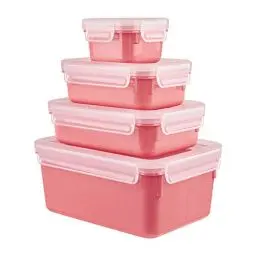 Produktbild: Emsa N10309 Clip & Close Color Edition 4-teiliges Frischhaltedosenset, 0,2/0,55/0,8/2,2 Liter, auslaufsicher, hygienisch, spülmaschinen-, mikrowellen- und gefriergeeignet, Koralle