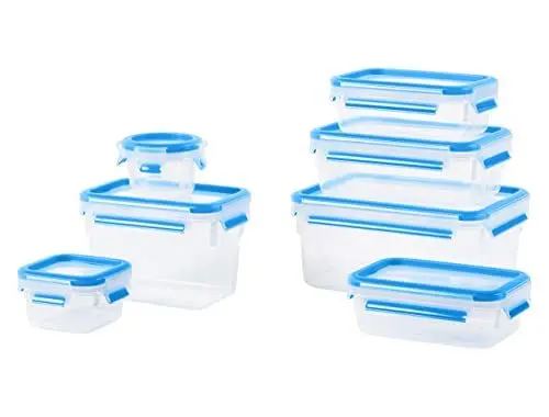 Produktbild: EMSA Clip & Close Frischhaltedosen-Set, 0,15 u. 0,2 u. 2 x 0,55 u. 1,1 u. 1 u. 2,2 L, mit Deckel, Aufbewahrungsboxen, 100 Prozent dicht, spülmaschinen-, gefrier-, mikrowellenfest, Blau, N10316