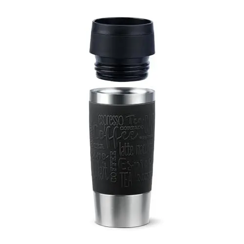 Produktbild: Emsa N20202 Travel Mug Classic Isolierbecher 0,36 Liter | neuer Komfort-Schraubverschluss | Edelstahl | 4h heiß und 8h kalt | 100% dicht | spülmaschinenfest | 360°-Trinköffnung | Schwarz