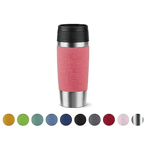 Produktbild: Emsa Travel Mug 360ml Classic Isolierbecher, Thermokaffeebecher to go, Komfort-Schraubverschluss, Edelstahl, 4h heiß und 8h kalt, dicht, spülmaschinenfest, 360°-Trinköffnung, koralle, N20209