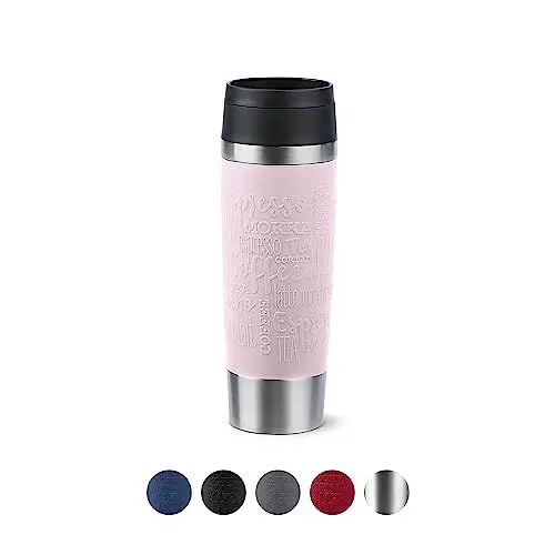 Produktbild: Emsa N20224 Travel Mug Classic Isolierbecher 0,5 Liter, neuer Komfort-Schraubverschluss, Edelstahl, 6h heiß und 12h kalt, 100% dicht, spülmaschinenfest, 360°-Trinköffnung, Pastellrosa